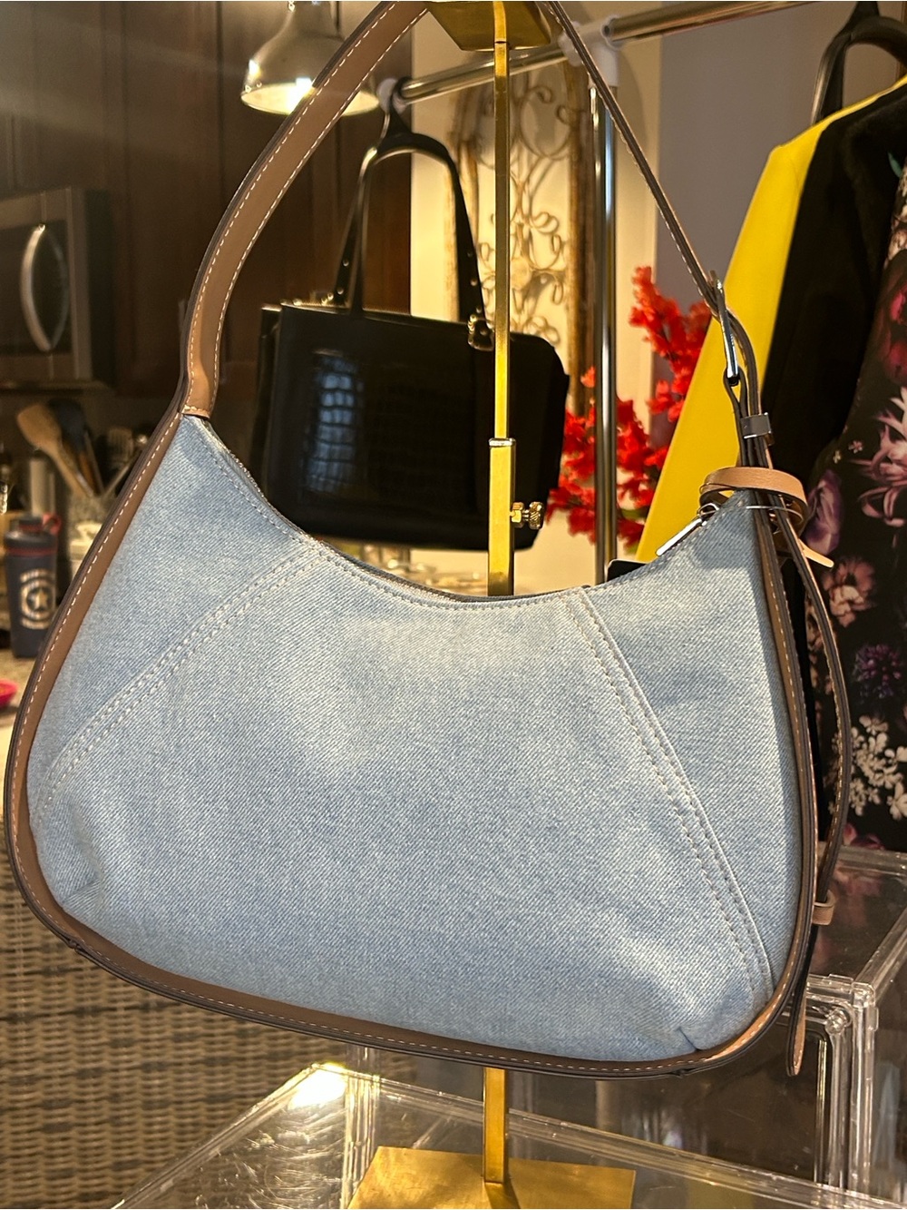 True Religion Light Blue Denim Hobo Bag W/ Brown Trim/Strap 12.75”x 3”x 8.5” NWT - Picture 4 of 12